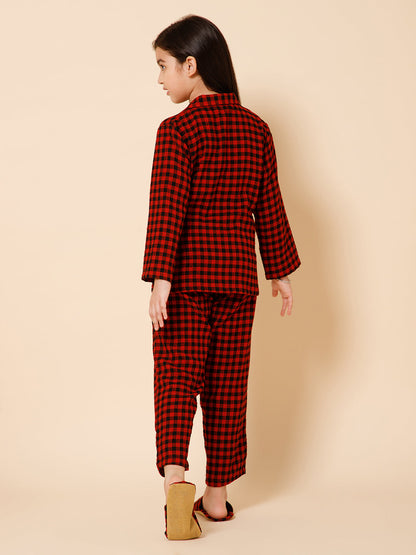 Piccolo-Printed Night Suit With Slip Ons- Red &amp; Black