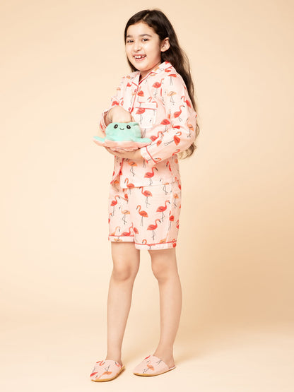 Girls Printed Top & Shorts Night Suit