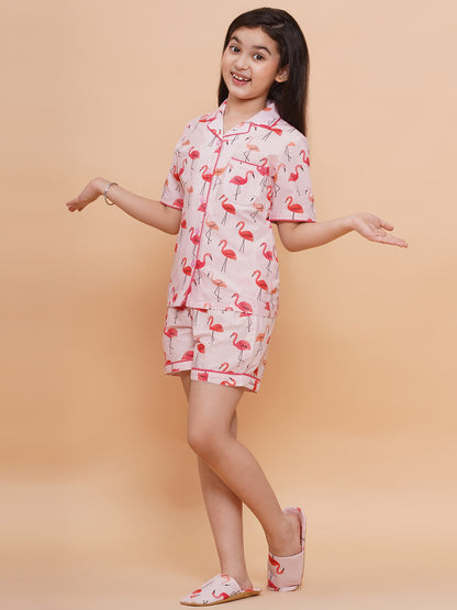 Girls Tropic Print Pure Cotton Pyjama Set With Slip-Ons