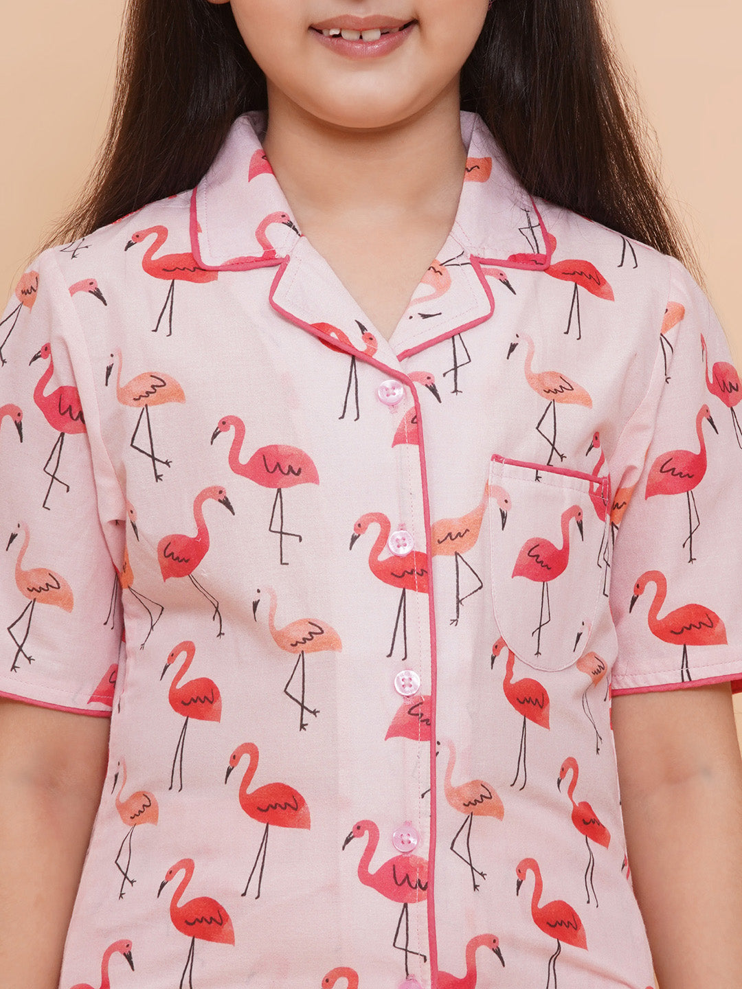Girls Sleepwear Pink Cotton Shorts & Shirt Set With Slip Ons