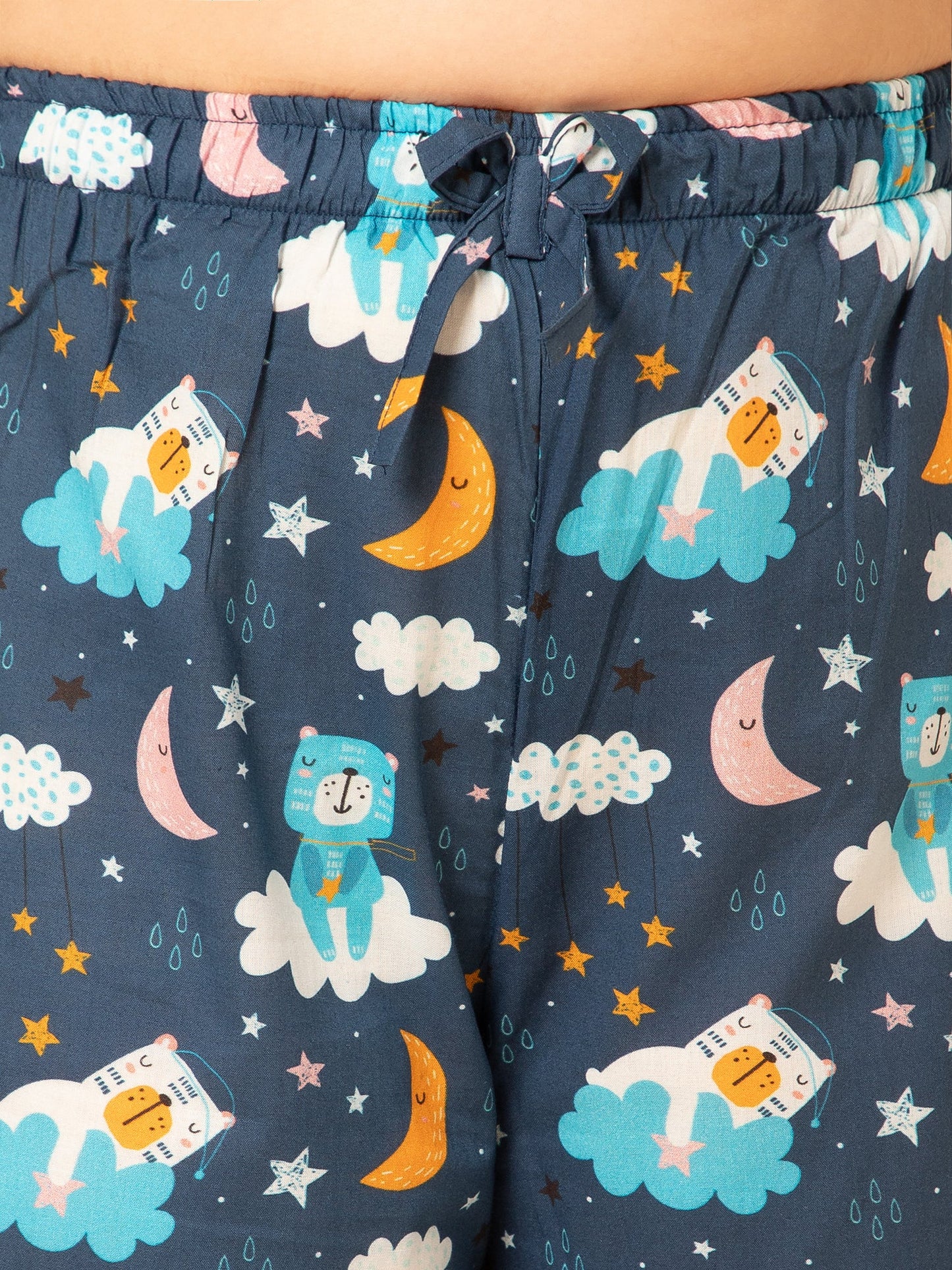 blue Half Sleeves Printed Night Shirt with Pyjama &amp; Slipper