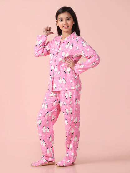 Penguin Printed Shirt and Pyjama with Slip Ons