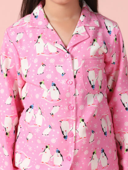 Penguin Printed Shirt and Pyjama with Slip Ons
