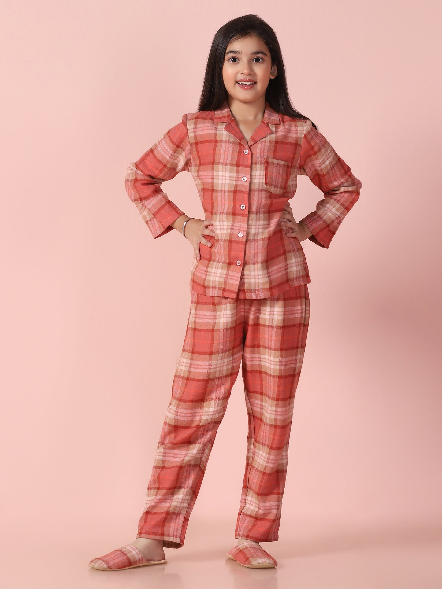 Checks Printed Shirt and Pyjama with Slip Ons