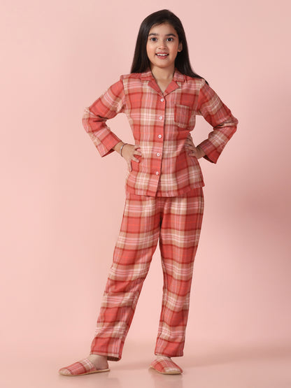 Checks Printed Shirt and Pyjama with Slip Ons