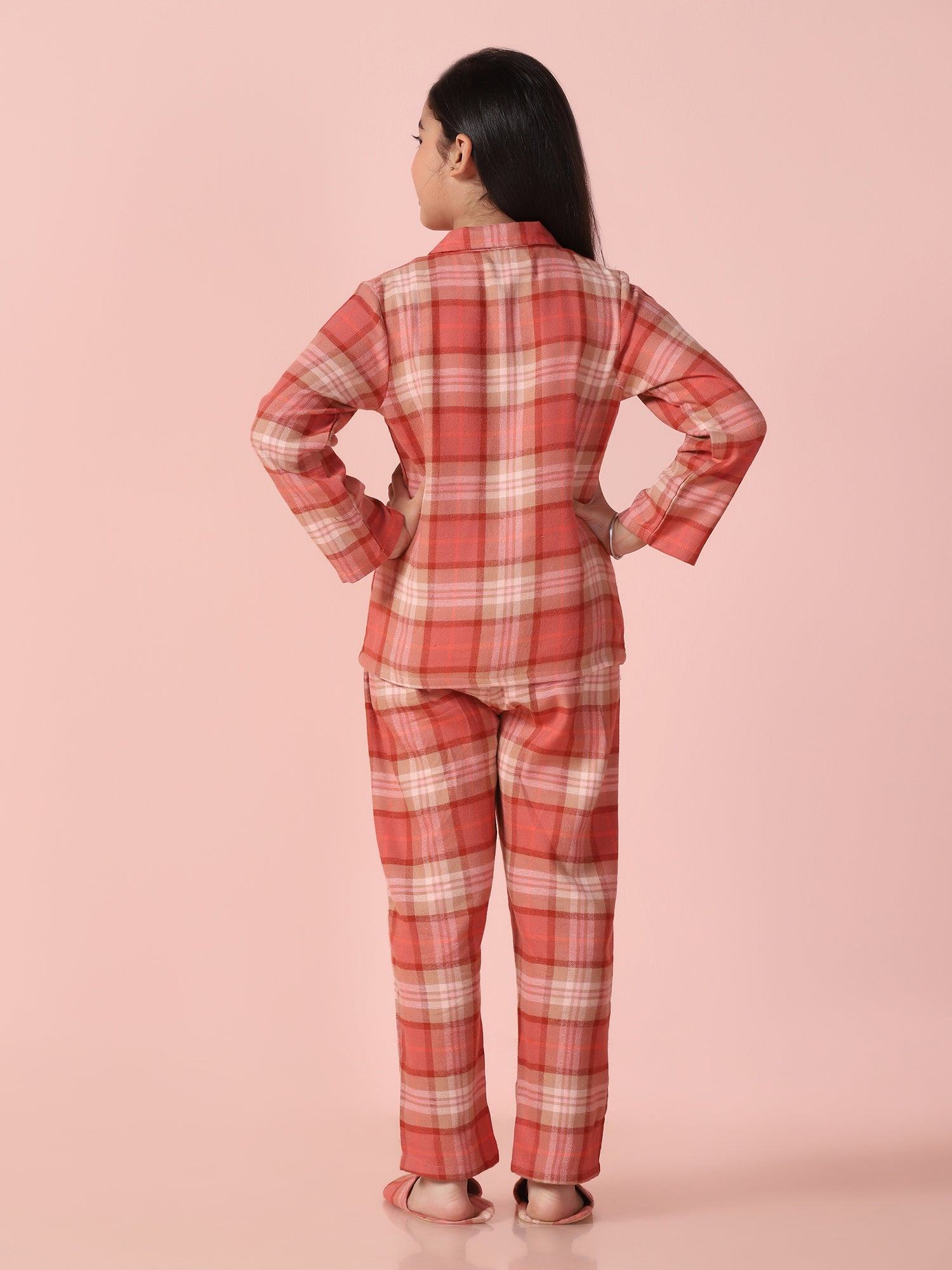 Checks Printed Shirt and Pyjama with Slip Ons