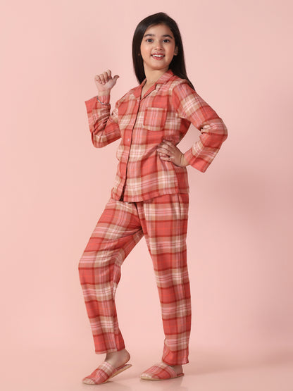 Checks Printed Shirt and Pyjama with Slip Ons