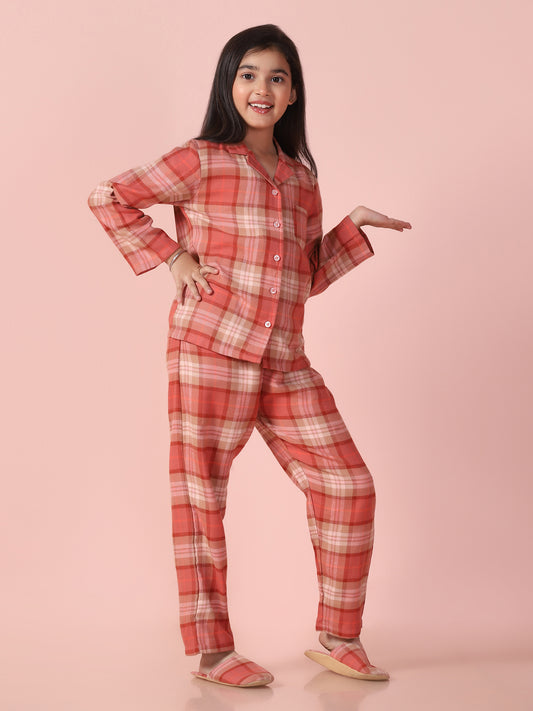 Checks Printed Shirt and Pyjama with Slip Ons