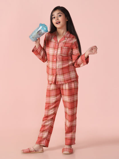 Checks Printed Shirt and Pyjama with Slip Ons