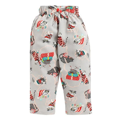 Gray Animal Cat Print  Shirt and Pyjama Set