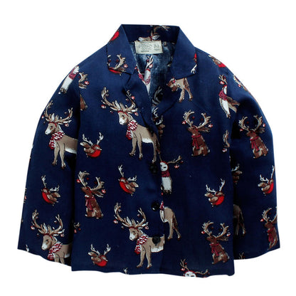 Navy Animal Print Shirt and Bottom Set