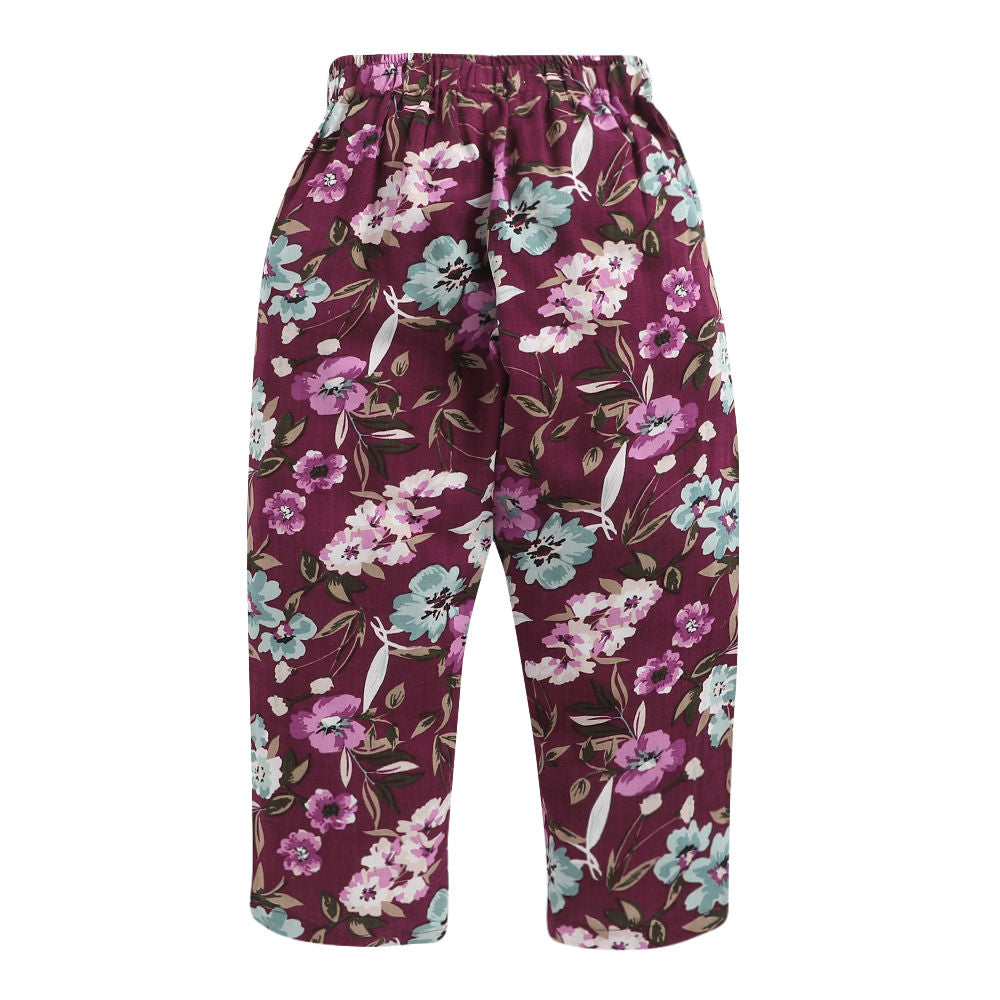 Floral Print Full Sleeves Top and Pyjama Set - Violet