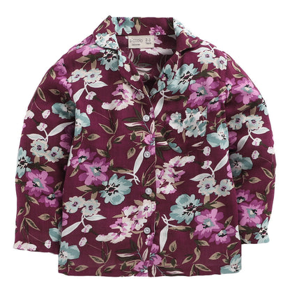 Floral Print Full Sleeves Top and Pyjama Set - Violet