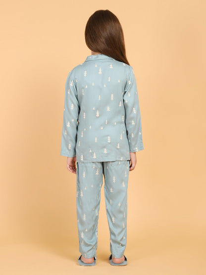 Green printed Shirt With Pyjama set