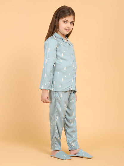 Green printed Shirt With Pyjama set