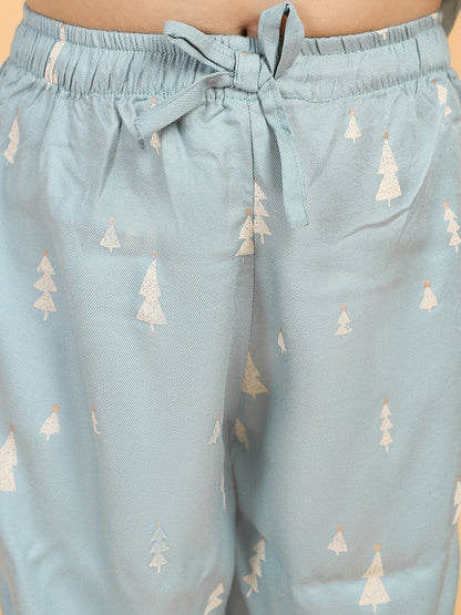 Green printed Shirt With Pyjama set