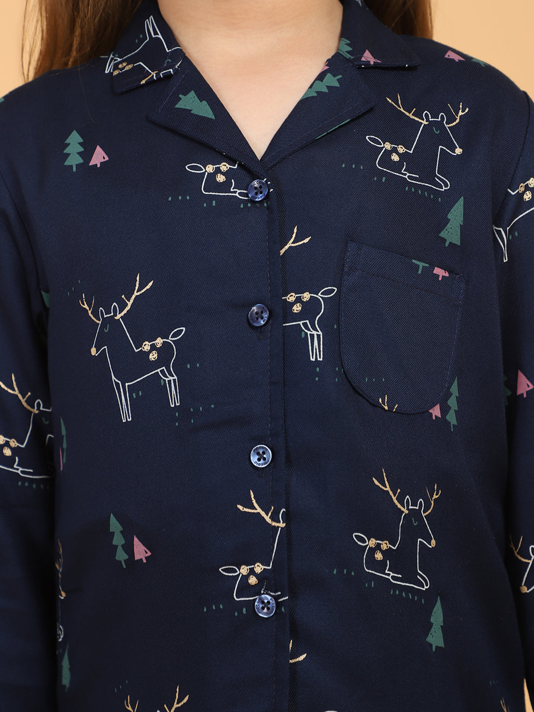 Navy Blue Animal Print Shirt With Pyjama Set