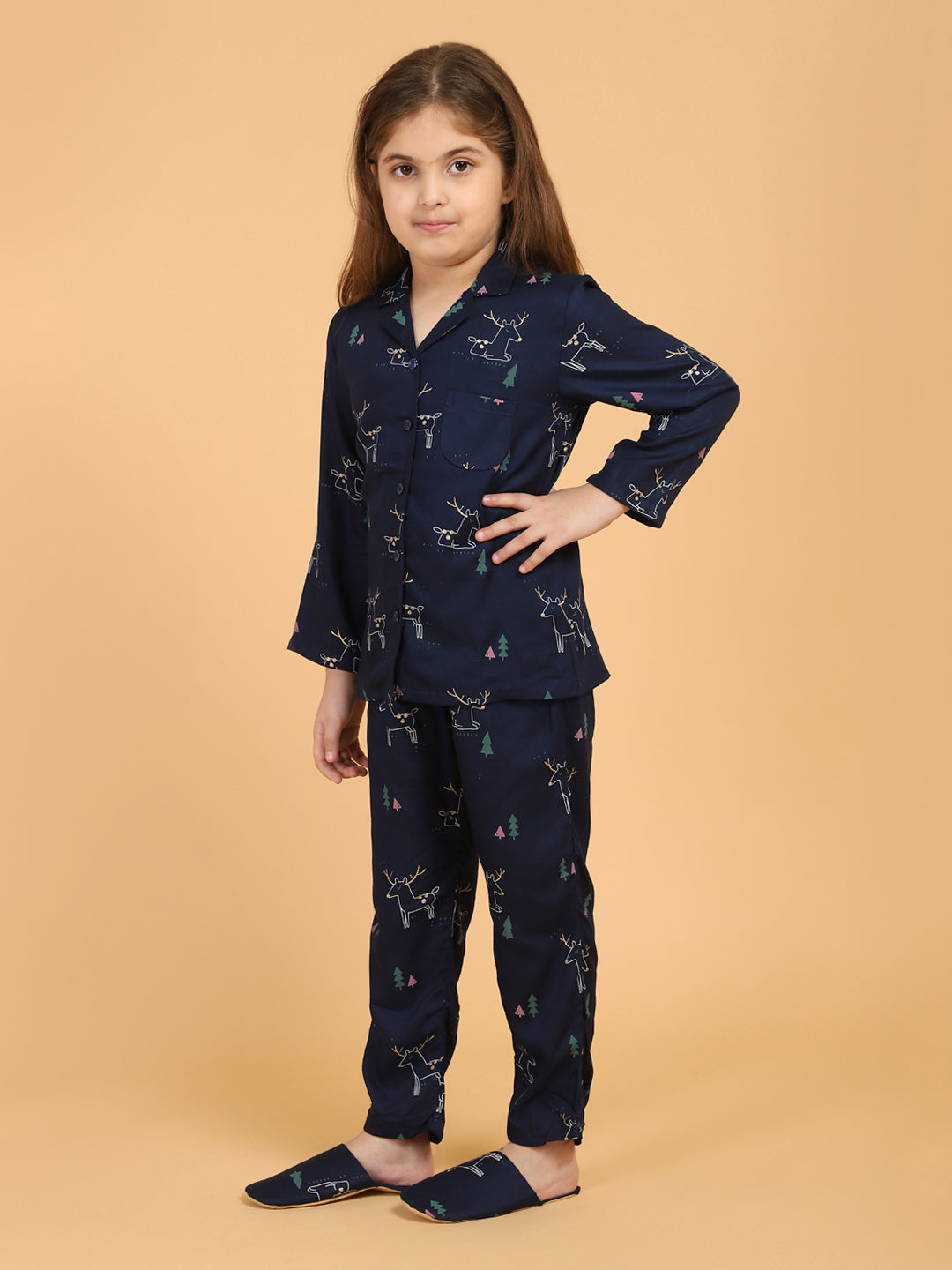 Navy Blue All Over Print Top & Pyjama Sets