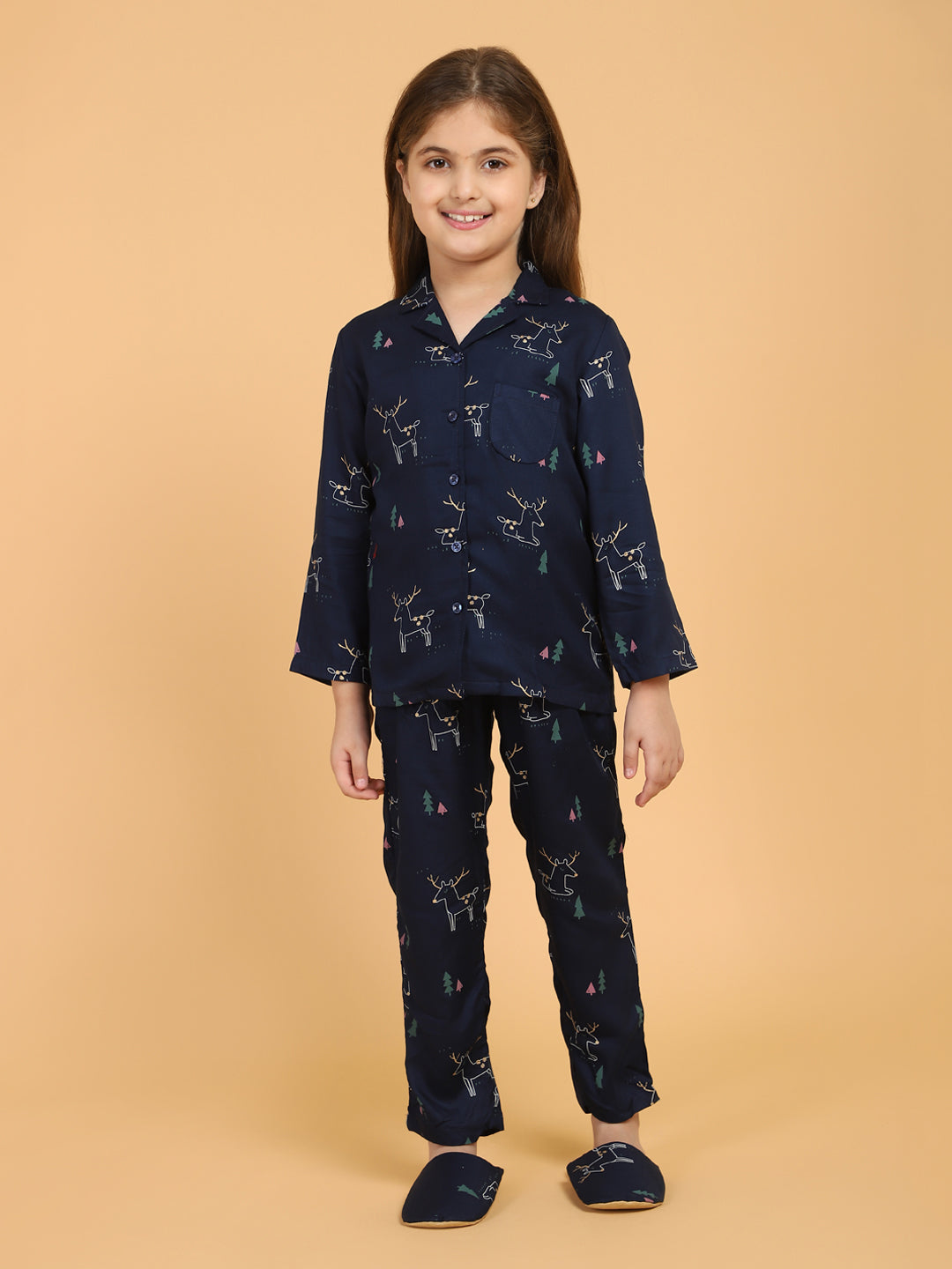 Navy Blue All Over Print Top & Pyjama Sets