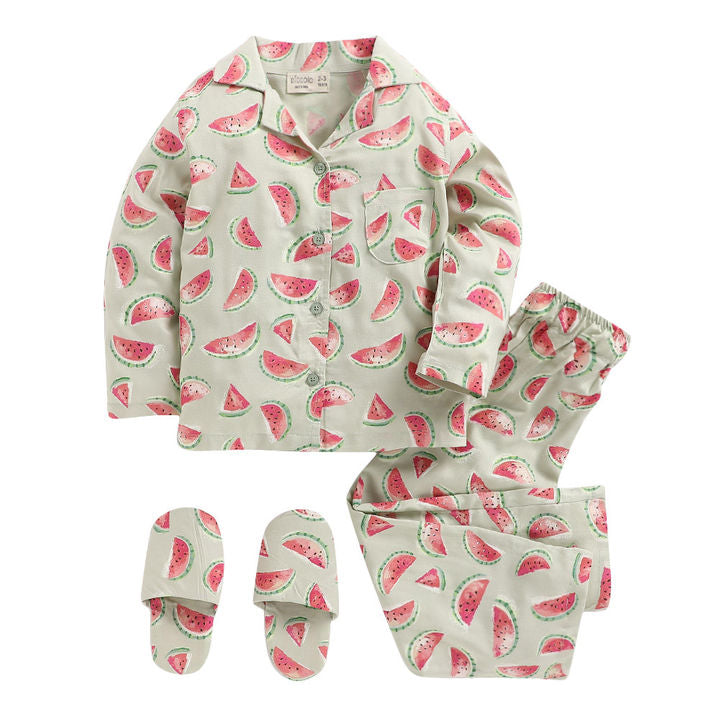 Fruit Print Full Sleeve Top And Pyjama Set-Cream