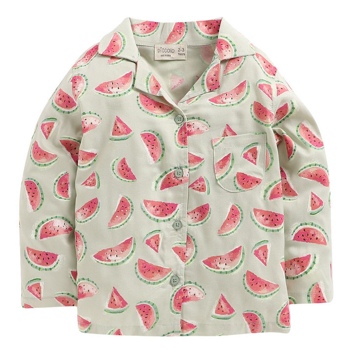 Fruit Print Full Sleeve Top And Pyjama Set-Cream