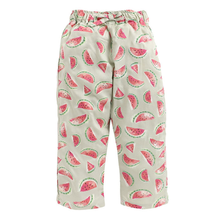 Fruit Print Full Sleeve Top And Pyjama Set-Cream