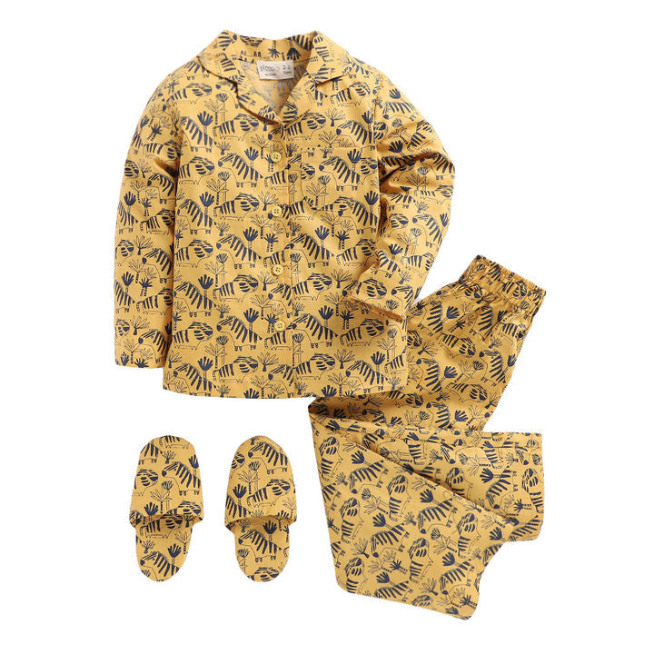 Animal Print Full Sleeve Top And Pyjama Set-Yellow