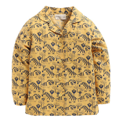 Animal Print Full Sleeve Top And Pyjama Set-Yellow