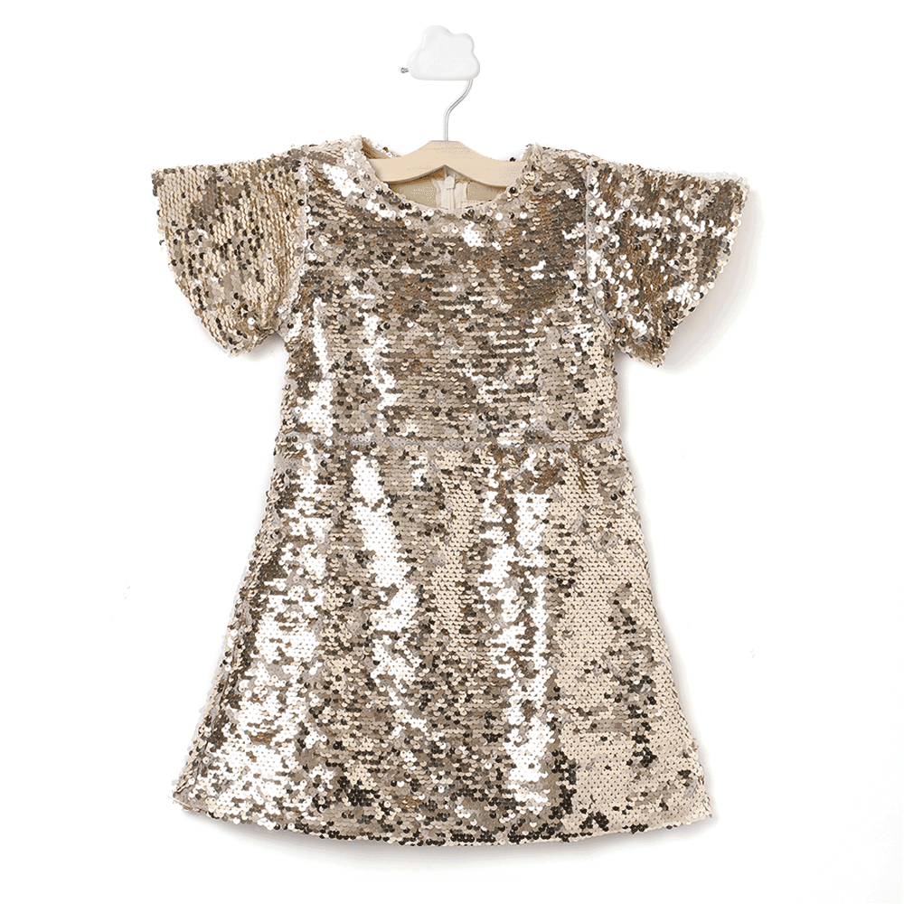 Sequin Half Sleeves Golden Party Dress
