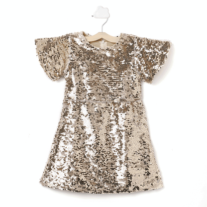 Sequin Half Sleeves Golden Party Dress