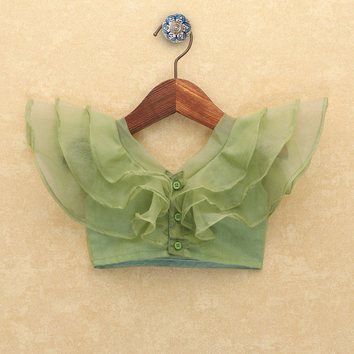 Green Sleeveless Floral Printed Lehengas &amp; Blouses Set