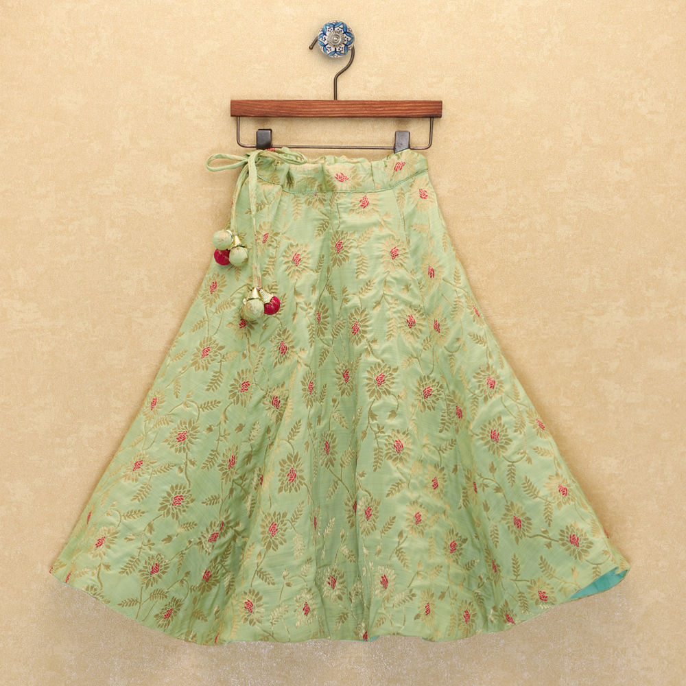 Green Sleeveless Floral Printed Lehengas &amp; Blouses Set