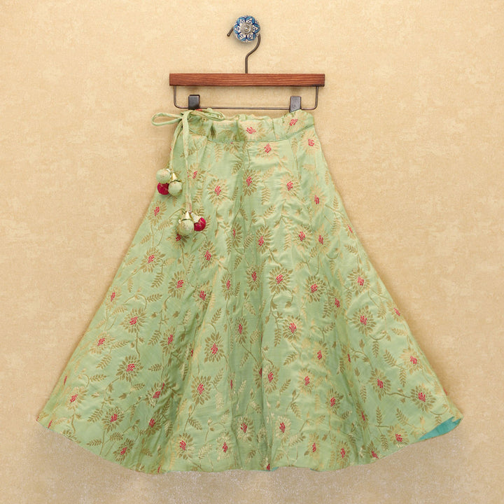 Green Sleeveless Floral Printed Lehengas &amp; Blouses Set