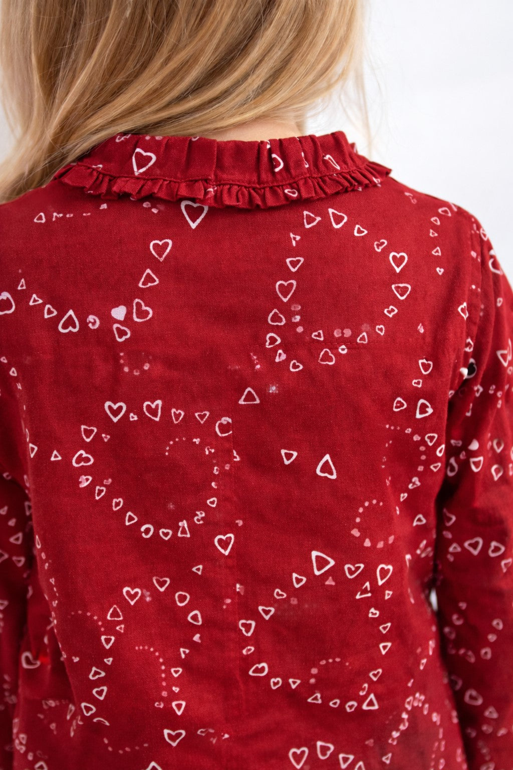 Piccolo Girls Maroon Heart Printed Rayon Night Suit with Front Pockets -Maroon